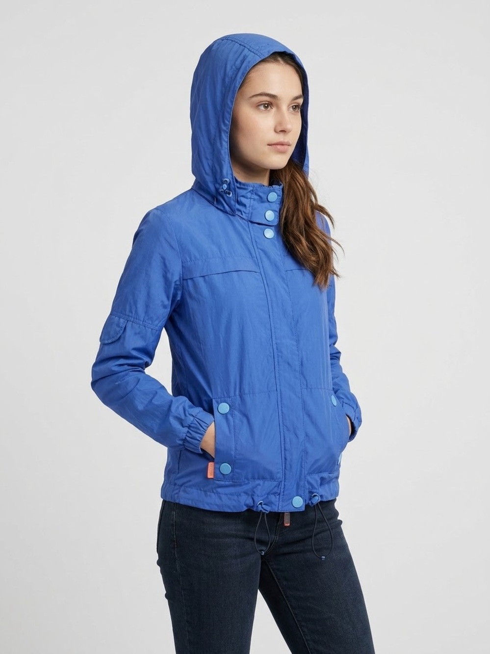 Bershka BSK Rain Blue Hooded Rain Jacket Lightweight Utility Windbreaker Size S